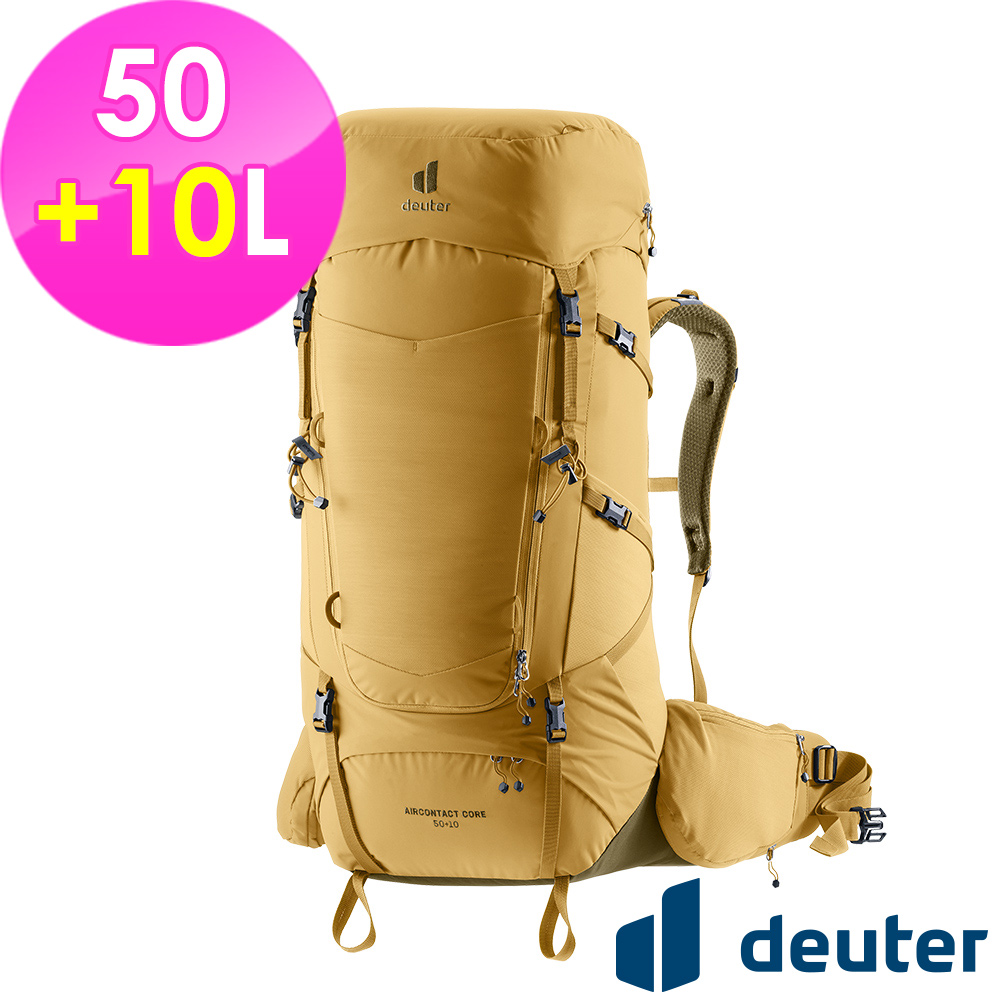 Deuter _德國_AIRCONTACT CORE拔熱式透氣背包50+10L/3350326黃沙/背包客長途徒步旅行包