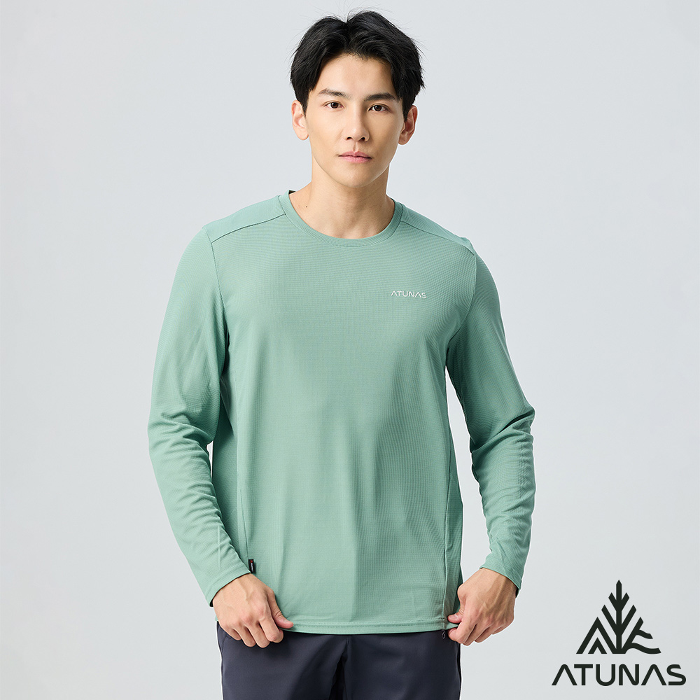 ATUNAS 歐都納 男款POLARTEC POWER DRY長袖T恤A1TSGZ01M霧綠/吸濕排汗/透氣快乾/銀離子抗臭/大尺碼