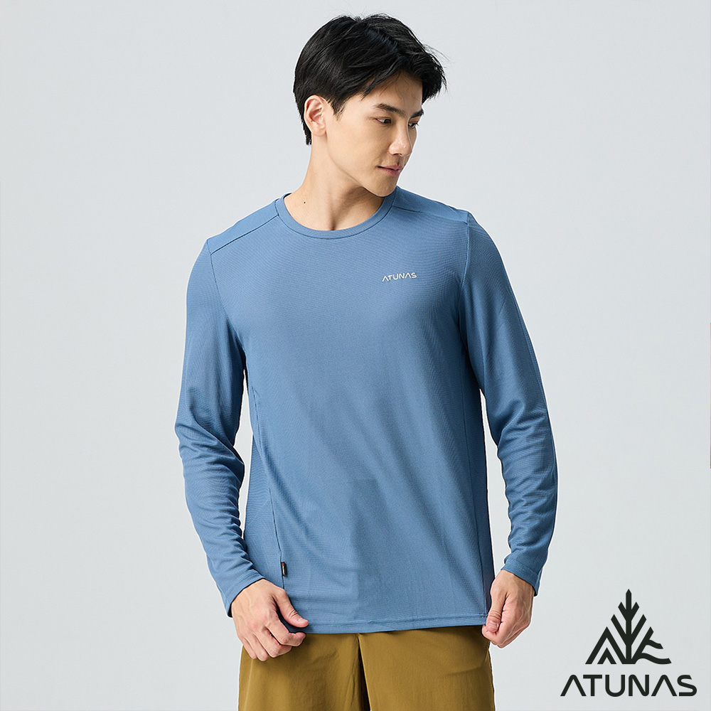 ATUNAS 歐都納 男款POLARTEC POWER DRY長袖T恤A1TSGZ01M原力藍/吸濕排汗/透氣快乾/銀離子抗臭/大尺碼