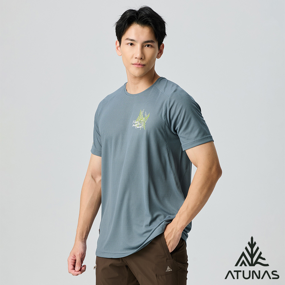ATUNAS 歐都納 男款POLARTEC POWER DRY短袖T恤A1TS2501M深岩灰/吸濕排汗/透氣快乾/銀離子抗臭/大尺碼