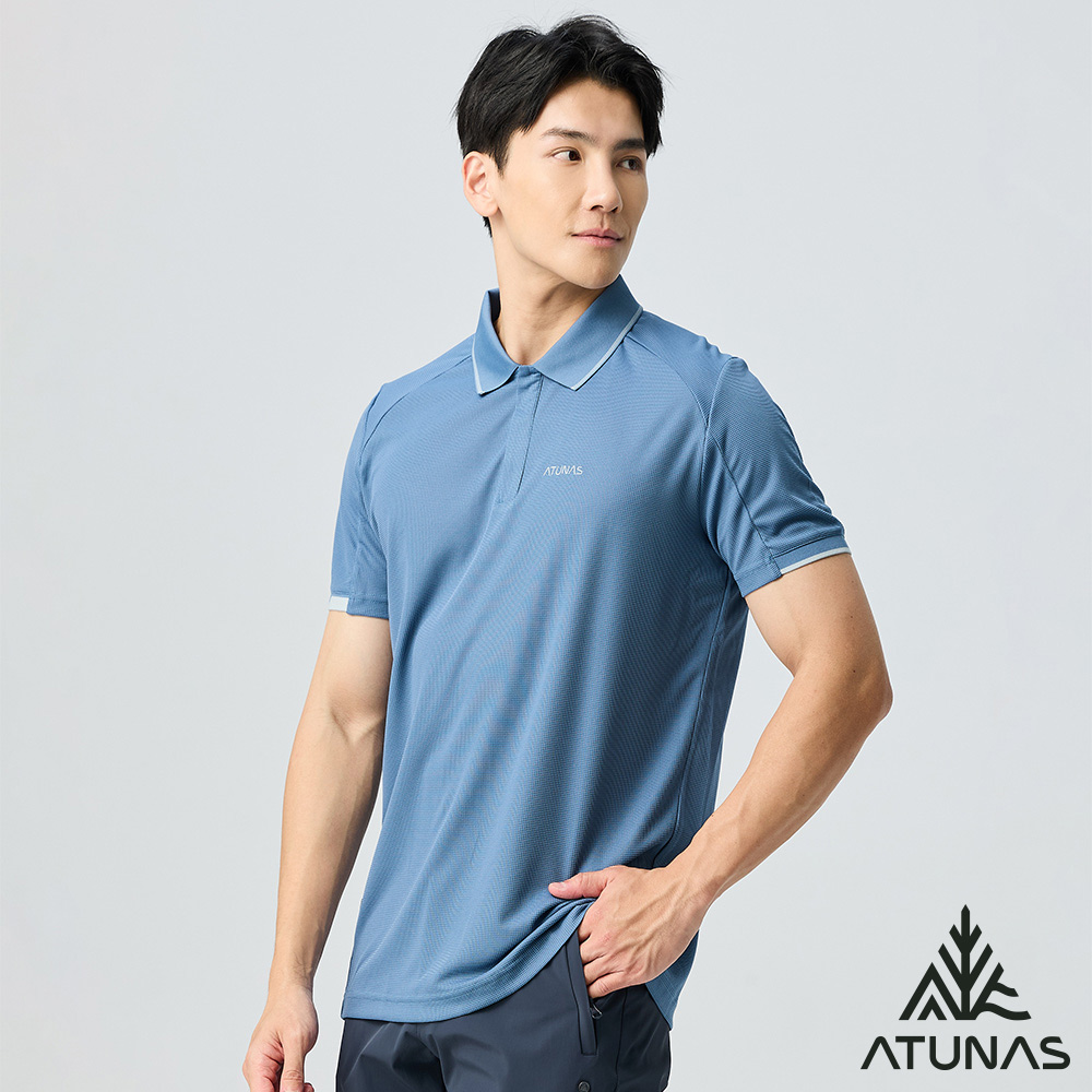 ATUNAS 歐都納 男款POLARTEC POWER DRY短袖POLO衫A1PS2502M原力藍/吸濕排汗/透氣快乾/銀離子抗臭/大尺碼