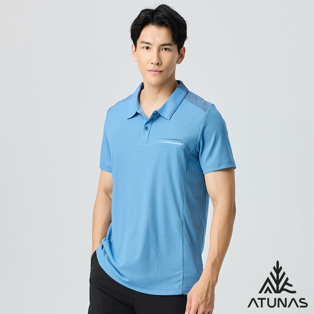 ATUNAS 歐都納 男款POLARTEC POWER DRY短袖POLO衫A1PS2501M藍/吸濕排汗/透氣快乾/銀離子抗臭/大尺碼