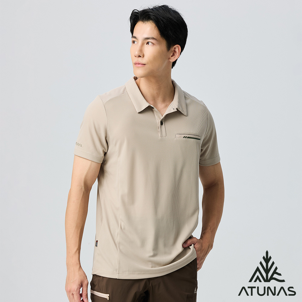 ATUNAS 歐都納 男款POLARTEC POWER DRY短袖POLO衫A1PS2501M岩灰卡/吸濕排汗/透氣快乾/銀離子抗臭