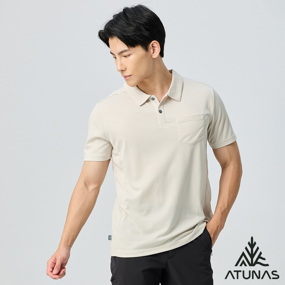 ATUNAS 歐都納 男款循環吸濕排汗短袖POLO衫/大尺碼A2PS2532MC灰米