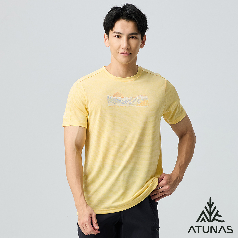 ATUNAS 歐都納 男款循環酷涼節能抑菌短袖T恤A1TS2508MC麻花黃/吸濕排汗/涼感防曬/圖T短T