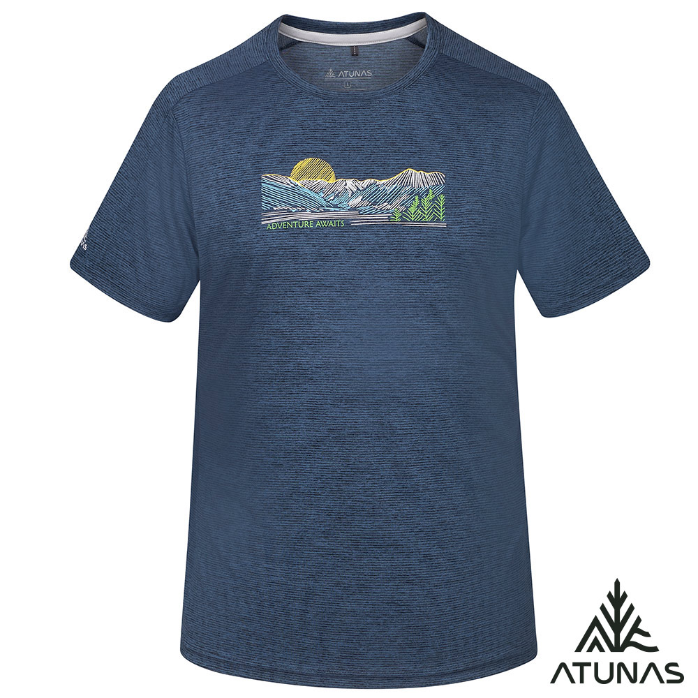 ATUNAS 歐都納 男款循環酷涼節能抑菌短袖T恤A1TS2508MC麻花靛藍/吸濕排汗/涼感防曬/圖T短T/大尺碼
