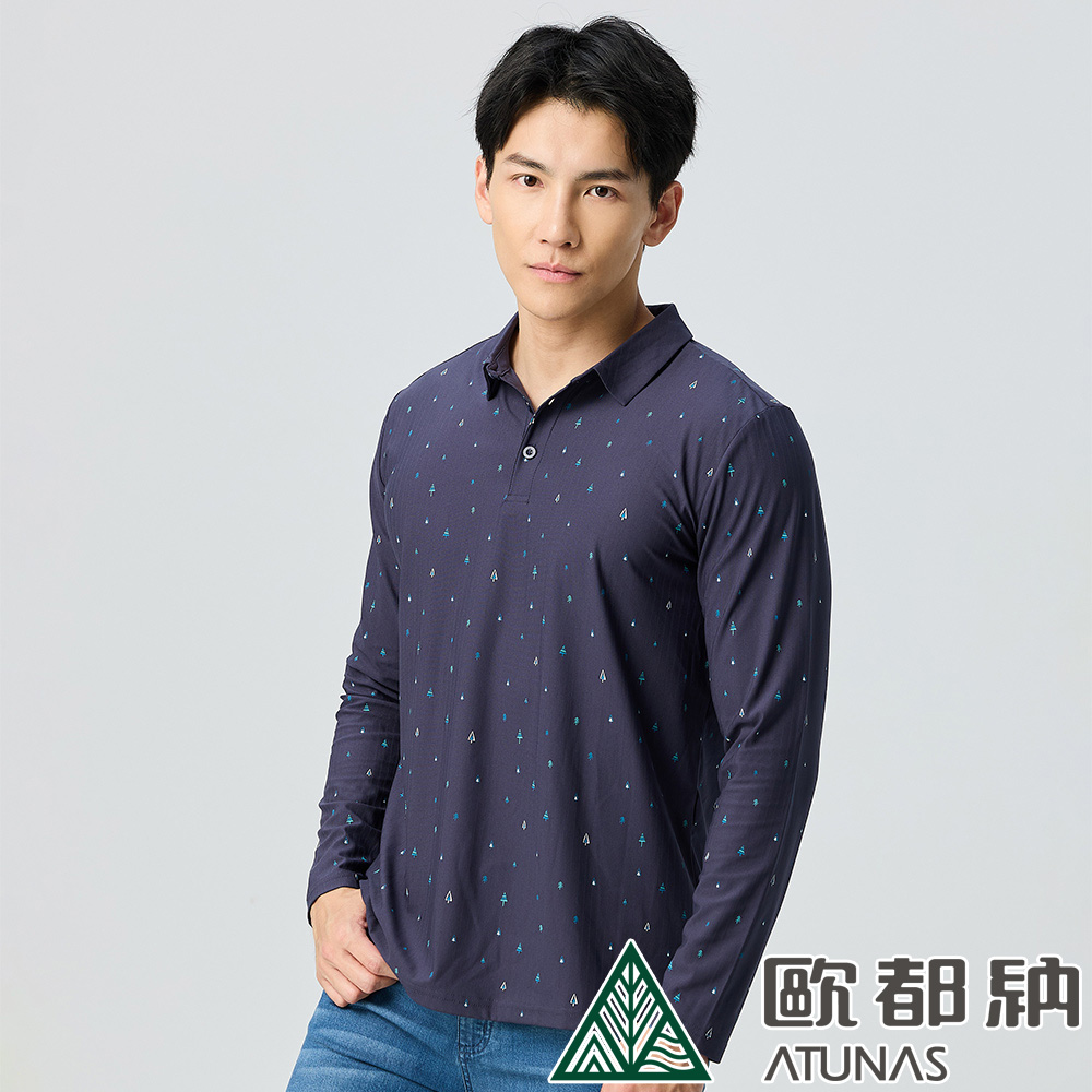 ATUNAS 歐都納 男款ALL LOVE再生長袖POLO衫A1PS2519MR暗藍/防曬吸濕排汗/大尺碼