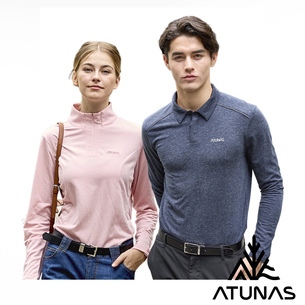 ATUNAS 歐都納 男女款羊毛抑菌保暖吸濕排汗長袖POLO衫/拉鍊衫A1PS2417M靛藍、藍黑/A1PS2418W粉、藍黑