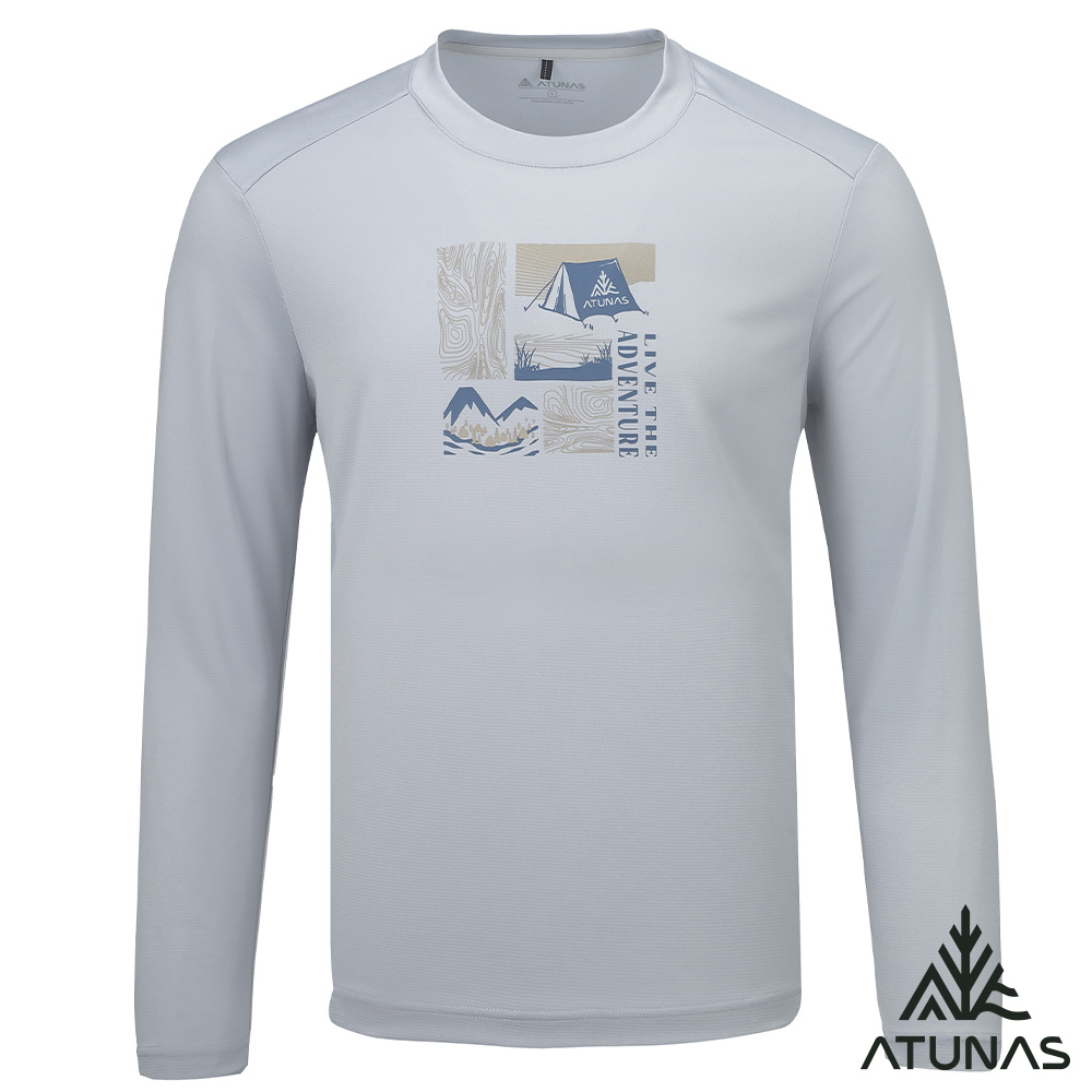 ATUNAS 歐都納 男款循環長袖T恤A6TS2536MC灰/吸濕排汗/休閒圖T/大尺碼