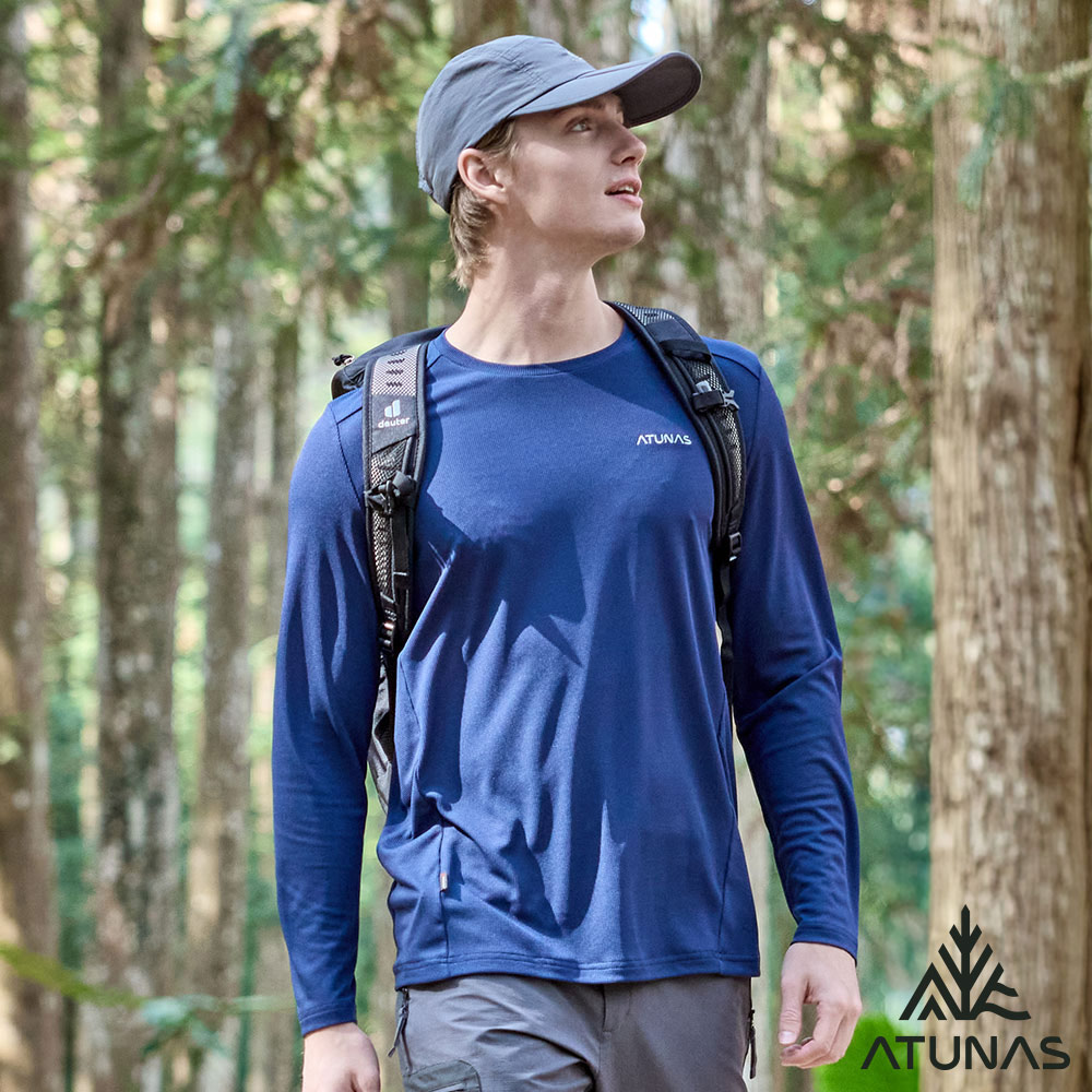ATUNAS 歐都納 男款POLARTEC POWER DRY長袖T恤A1TSGZ01M藏青/吸濕排汗/防曬透氣快乾/銀離子抗臭