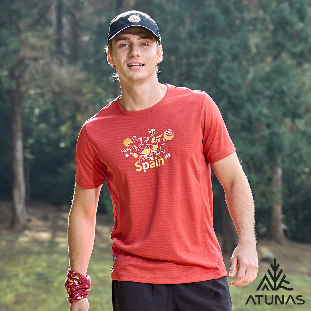 ATUNAS 歐都納 _足球盛典_好GOAL力短袖排汗抗菌T恤A6TS2601NC紅/防曬抗臭衫/西班牙印花圖T/中性款/環保循環衣