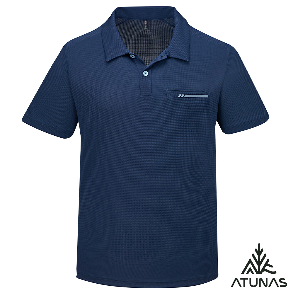 ATUNAS 歐都納 男款POLARTEC POWER DRY吸濕排汗透氣快乾短袖POLO衫/銀離子抑菌抗臭休閒衫A1PS2501M藏青