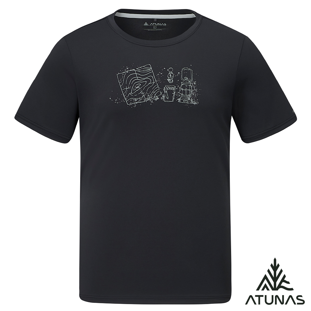 ATUNAS 歐都納 男款防曬吸濕排汗透氣短袖T恤/印花圖T/大尺碼A8TS2620M黑