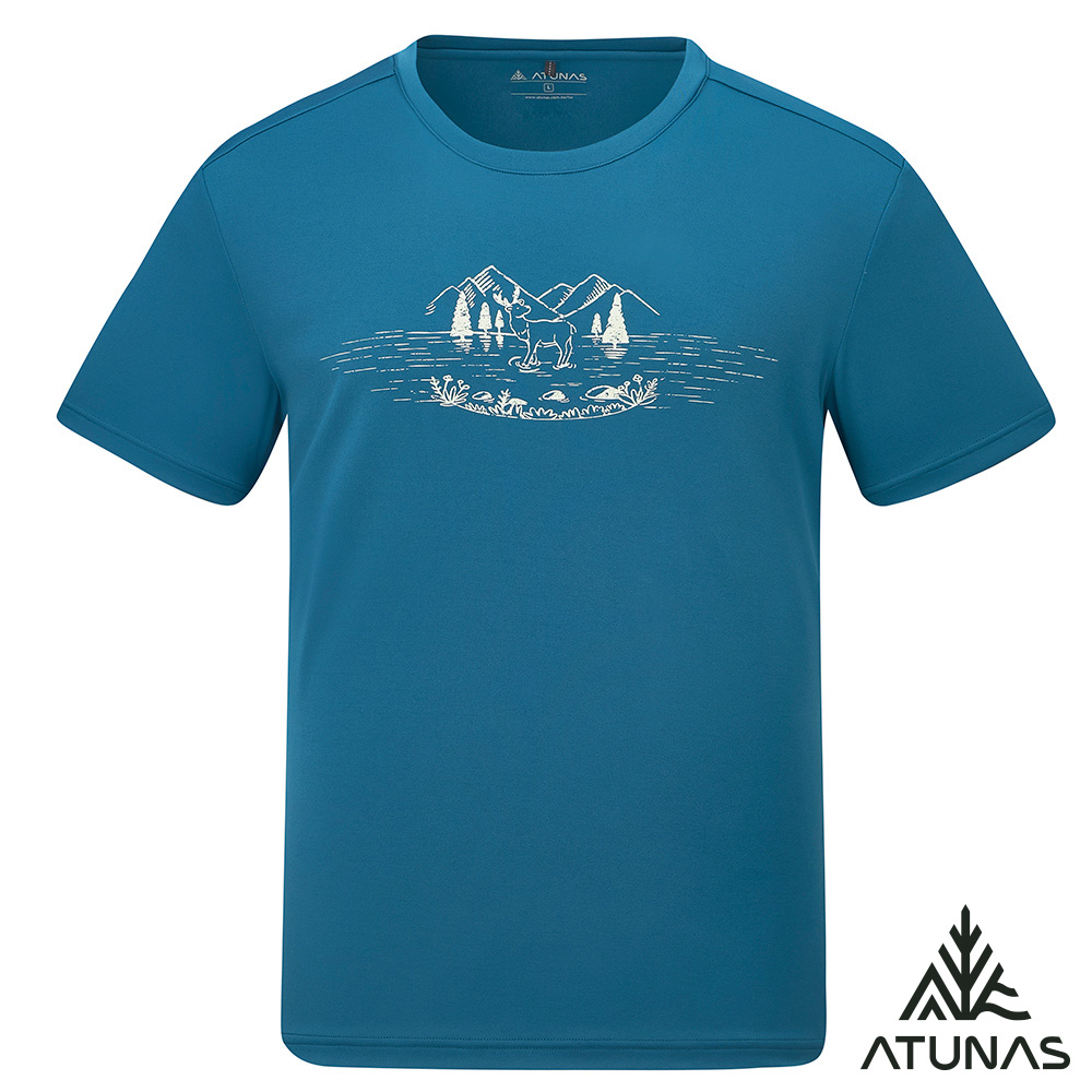 ATUNAS 歐都納 男款循環吸濕排汗抗菌短袖T恤A6TS2624MC森林綠/防曬透氣/簡約印花圖T/大尺碼短T