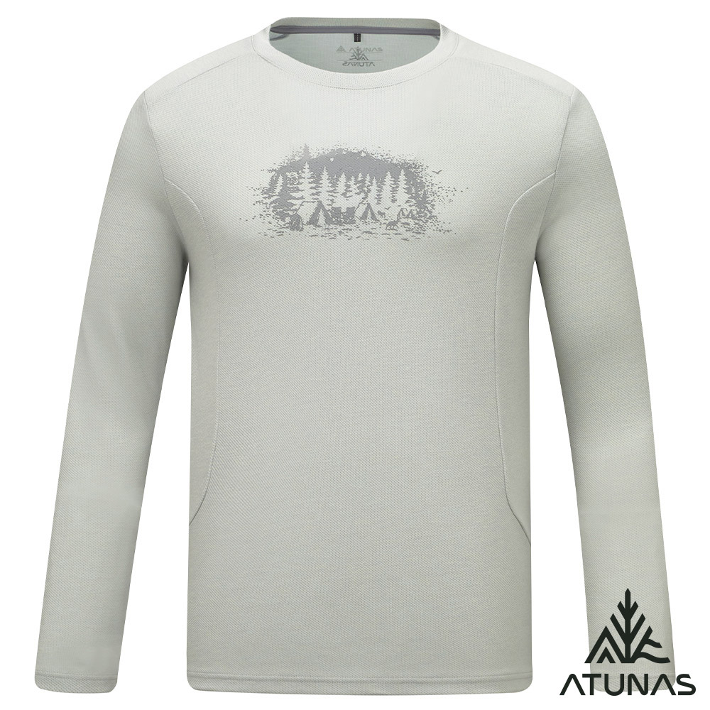 ATUNAS 歐都納 男款長袖羊毛T恤A1TS2630M灰/透氣排汗/印花圖T/羊毛衫/大尺碼