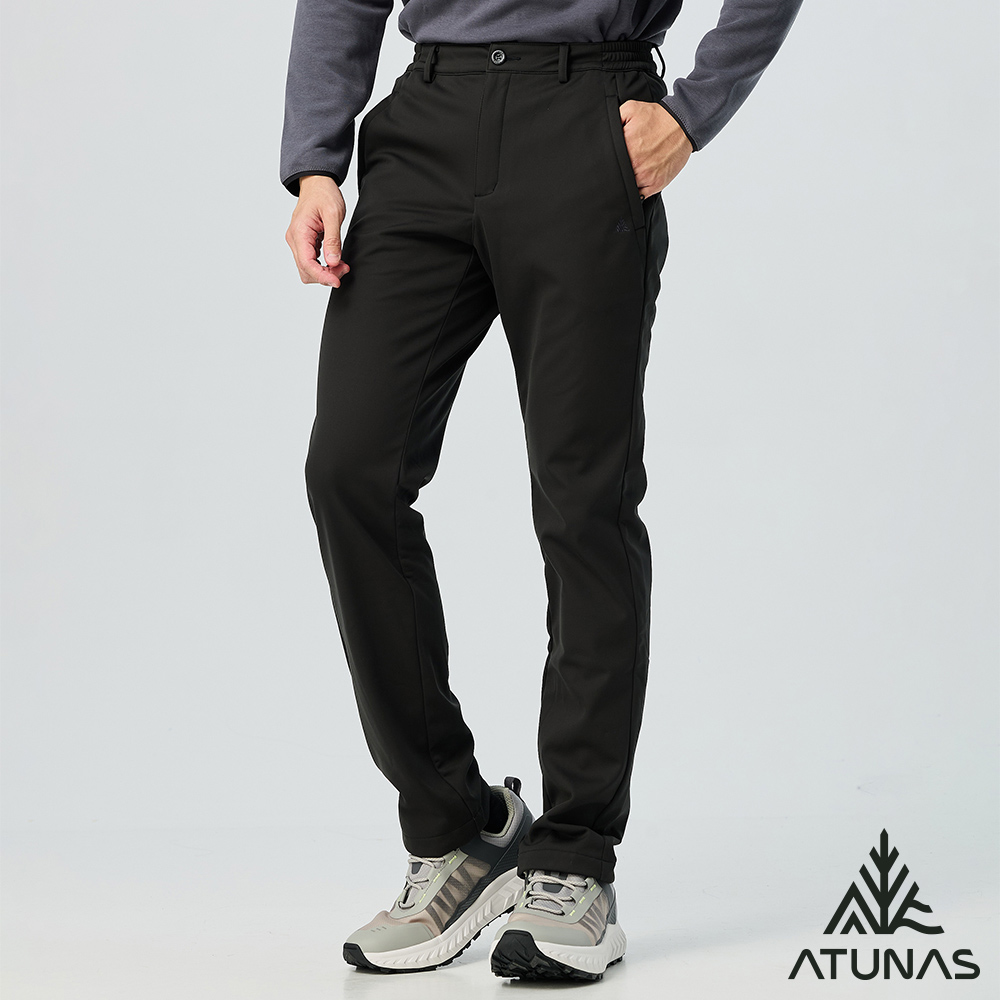 ATUNAS 歐都納 男款SOFTSHELL薄刷毛防風保暖長褲A1PA2503M星夜黑