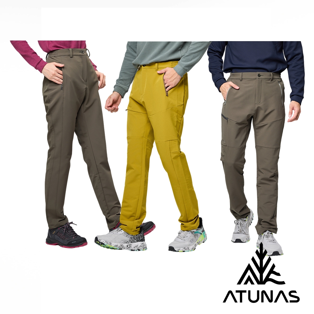 ATUNAS 歐都納 男女款SOFTSHELL刷毛抗風彈性防潑水長褲A1PA2316M/A1PA2317W灰綠、棕黃