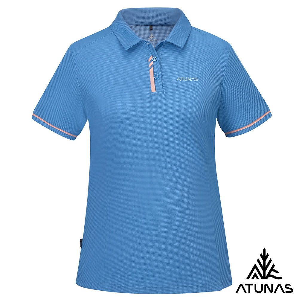 ATUNAS 歐都納 女款POLARTEC POWER DRY短袖POLO衫A1PS2504W藍/吸濕排汗/透氣快乾/銀離子抗臭
