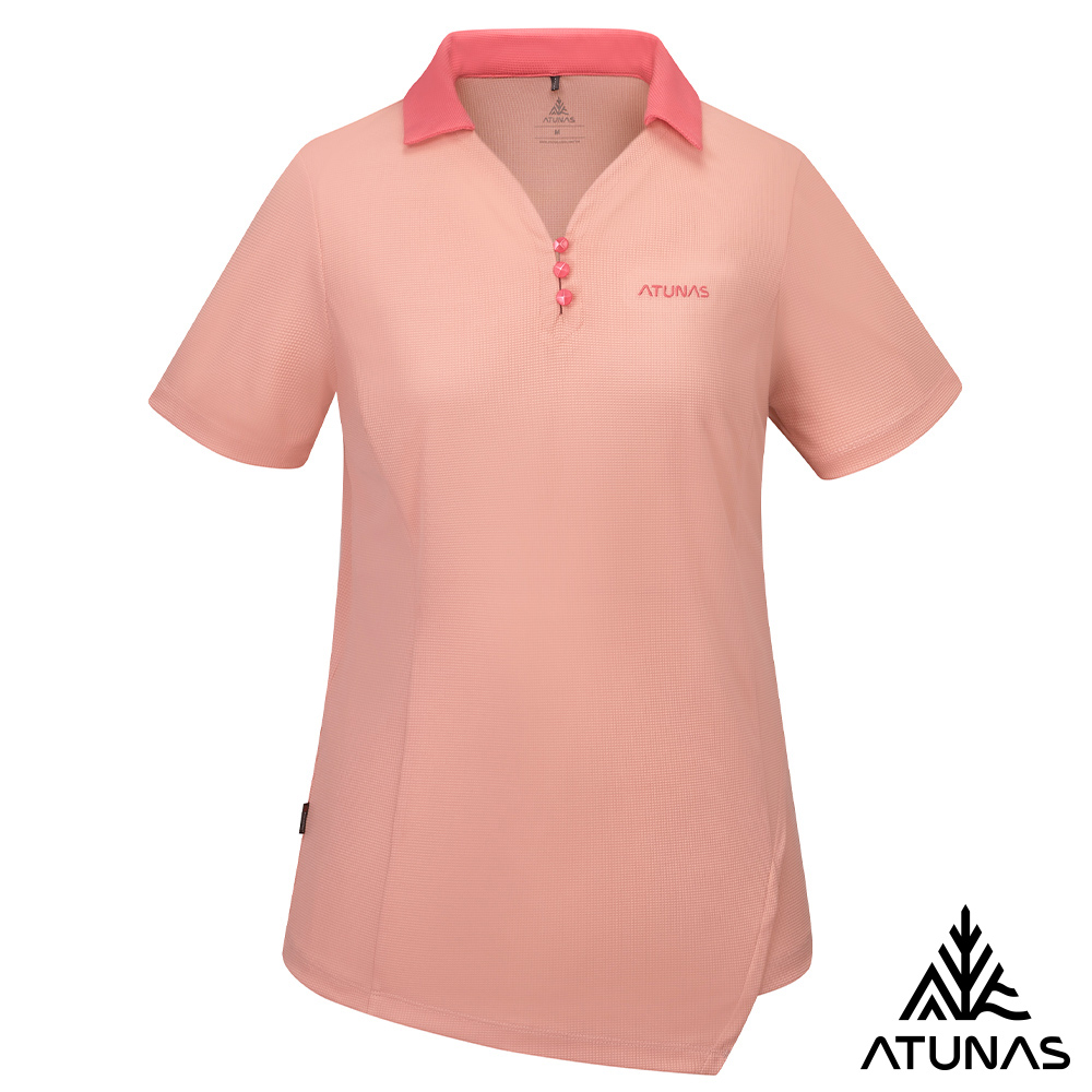 ATUNAS 歐都納 女款POLARTEC POWER DRY短袖POLO衫A1PS2503W桃粉/吸濕排汗/透氣快乾/銀離子抗臭