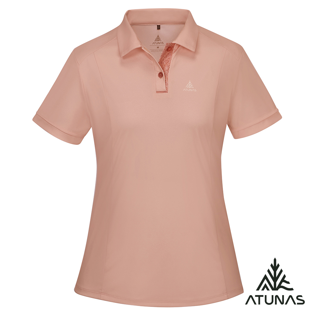 ATUNAS 歐都納 女款循環酷涼節能抑菌短袖POLO衫A1PS2508WC蜜桃粉/吸濕排汗衣/涼感抗臭透氣/循環回收環保/大尺碼