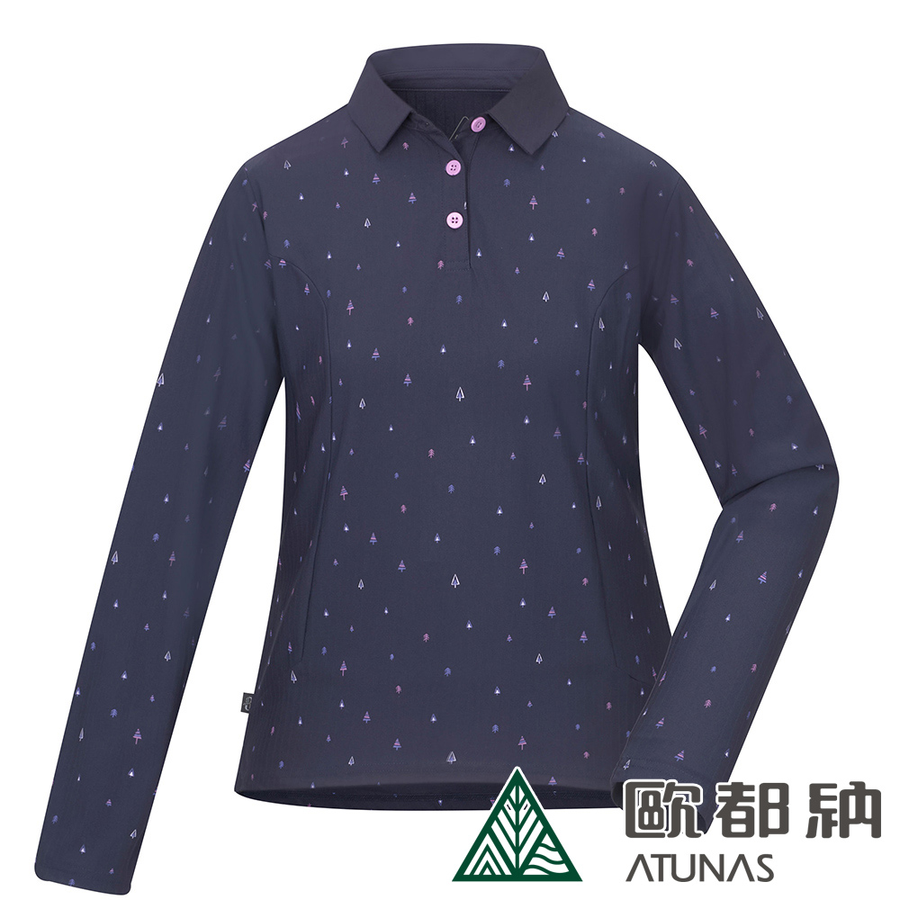 ATUNAS 歐都納 女款ALL LOVE再生長袖POLO衫A1PS2520WR暗藍/防曬吸濕排汗