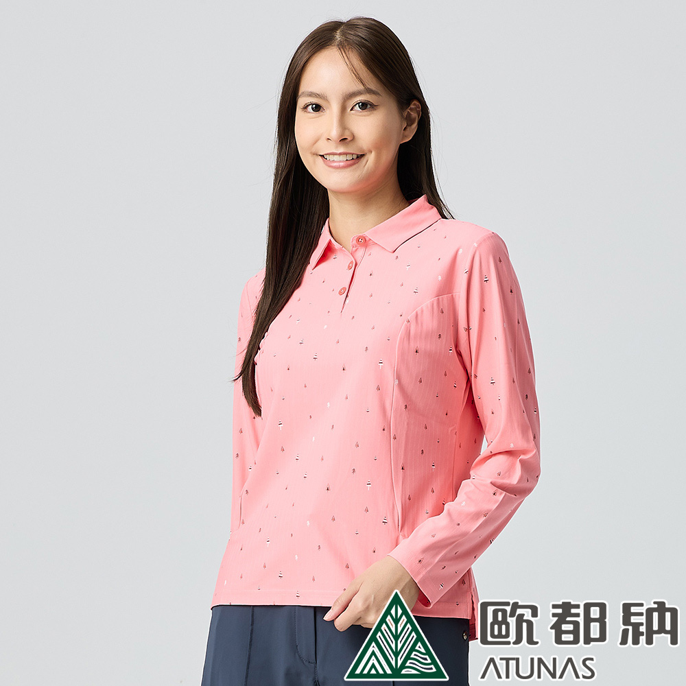 ATUNAS 歐都納 女款ALL LOVE再生長袖POLO衫A1PS2520WR珊瑚粉/防曬吸濕排汗