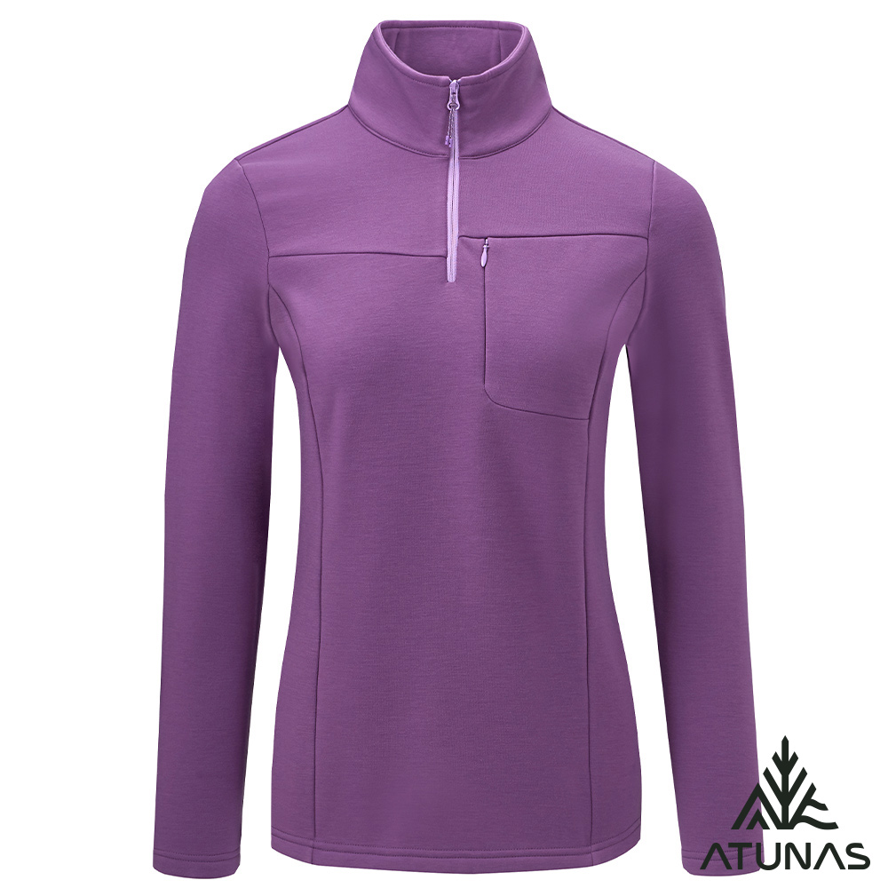 ATUNAS 歐都納 女款POLARTEC THERMAL PRO保暖長袖拉鍊立領杉A1PS2523W藕霧紫/透氣快乾/POLO衫/大尺碼