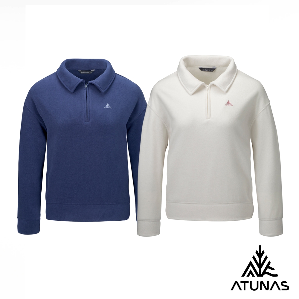 ATUNAS 歐都納 女款刷毛保暖拉鍊衫/POLO衫A2PS2562W靛藍、奶油白