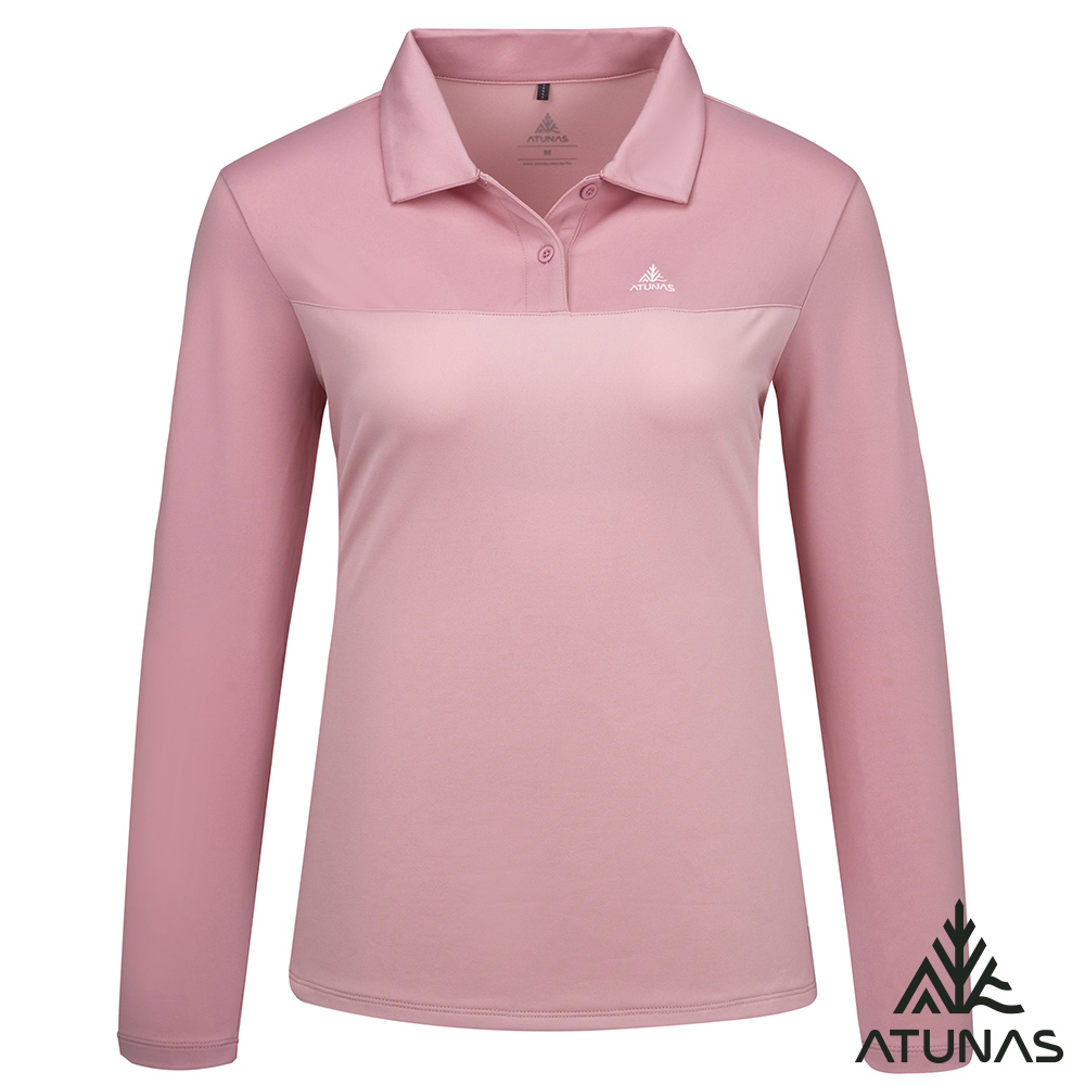 ATUNAS 歐都納 女款循環長袖POLO衫A6PS2565WC霧粉/吸濕排汗/防曬抗UV/大尺碼