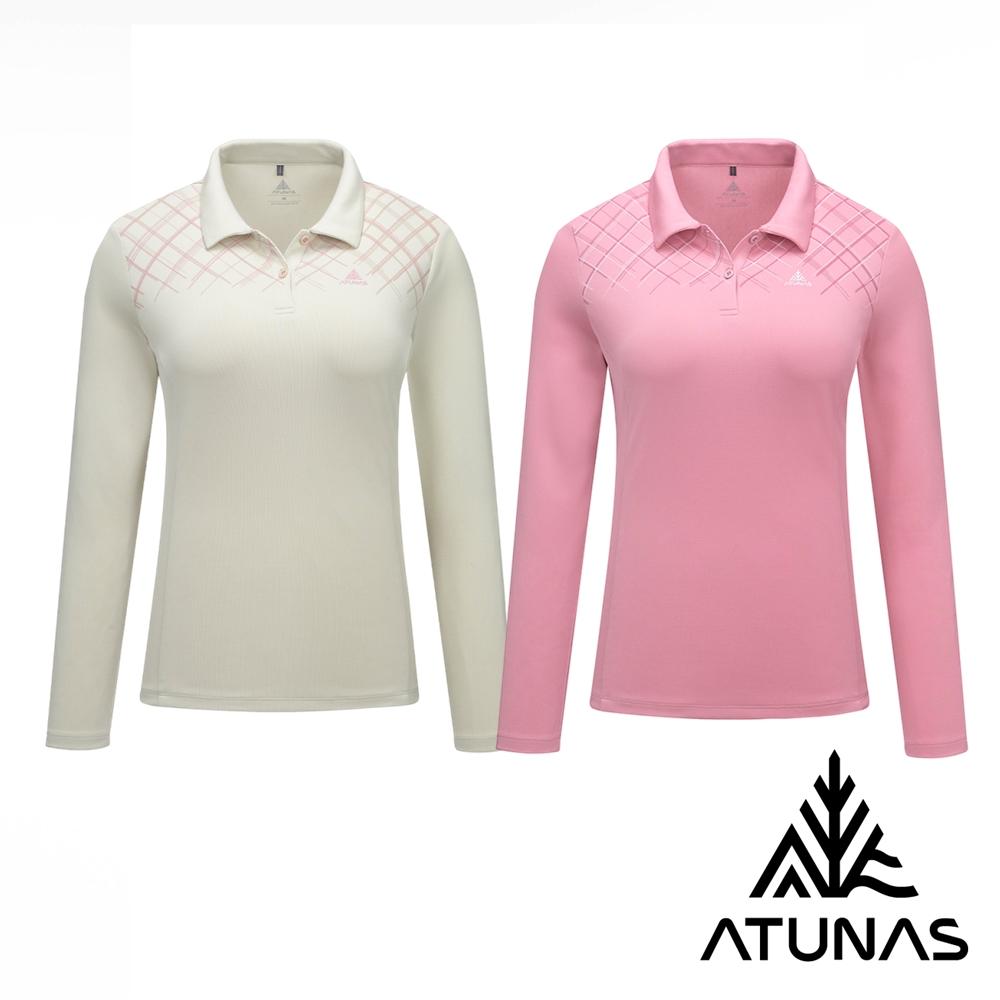 ATUNAS 歐都納 女款環保再生循環長袖排汗POLO衫/抑菌抗臭/防曬透氣A1PSHH02WC櫻花粉、米卡/大尺碼