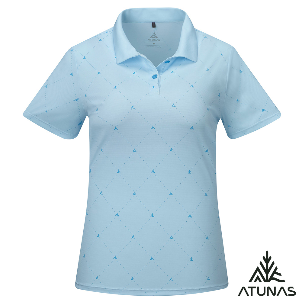 ATUNAS 歐都納 女款循環酷涼節能抑菌短袖POLO衫A1PS2605WC印花藍/防曬透氣/大尺碼