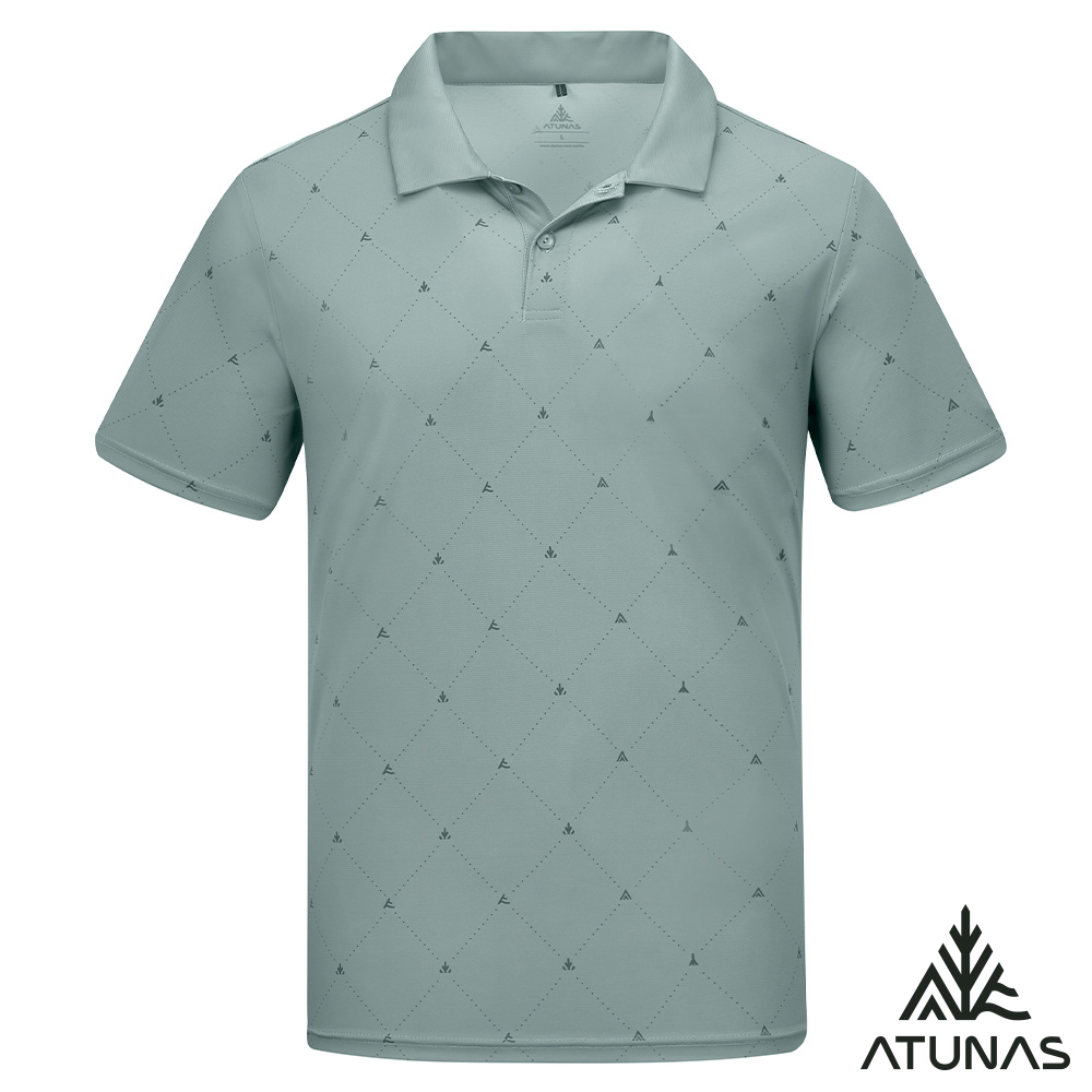 ATUNAS 歐都納 男款循環酷涼節能抑菌短袖POLO衫A1PS2602MC印花灰綠/防曬涼感衣/大尺碼