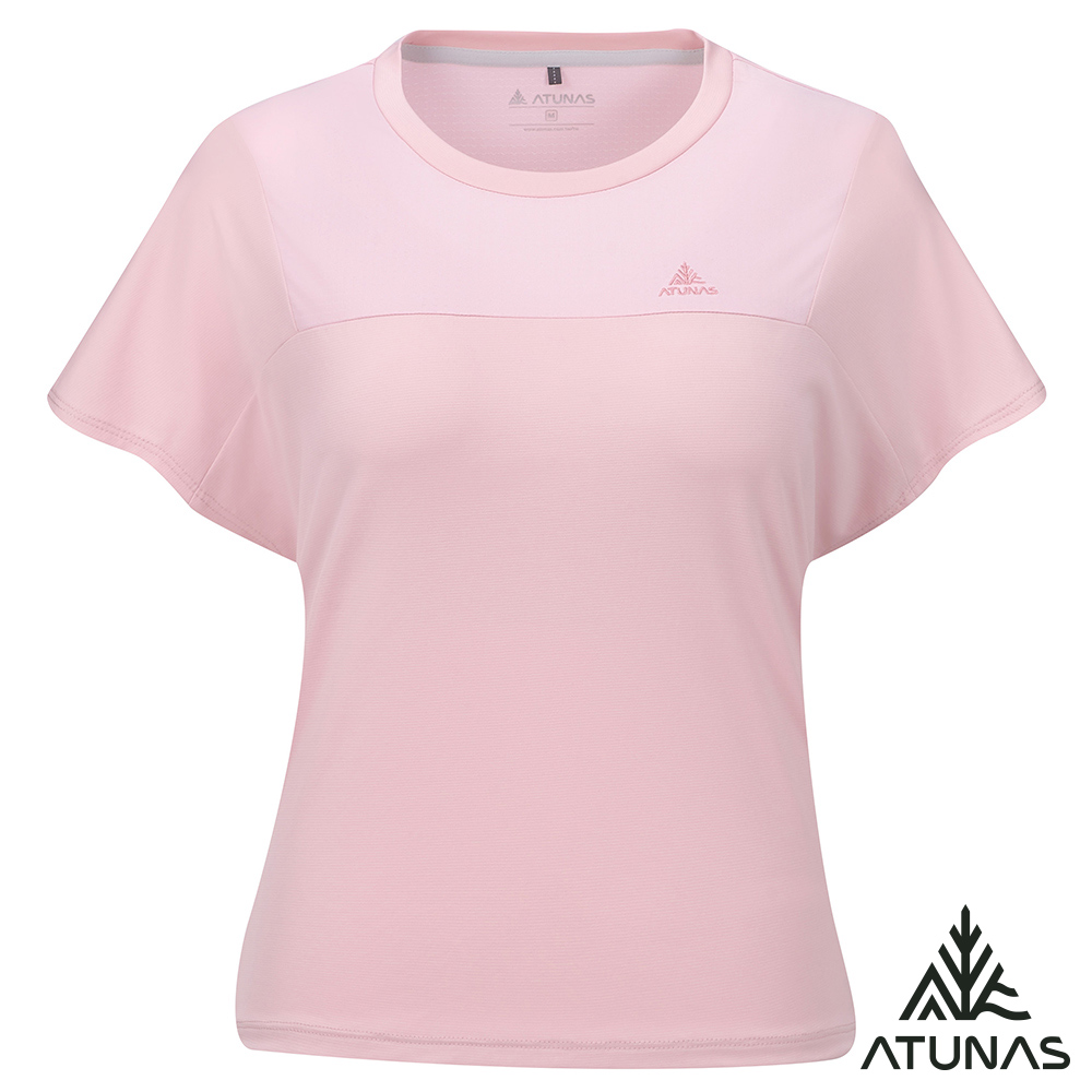 ATUNAS 歐都納 女款酷涼節能抑菌短袖T恤A1TS2606W淺粉/防曬涼感衣/抗臭透氣快乾/素面機能短T/大尺碼