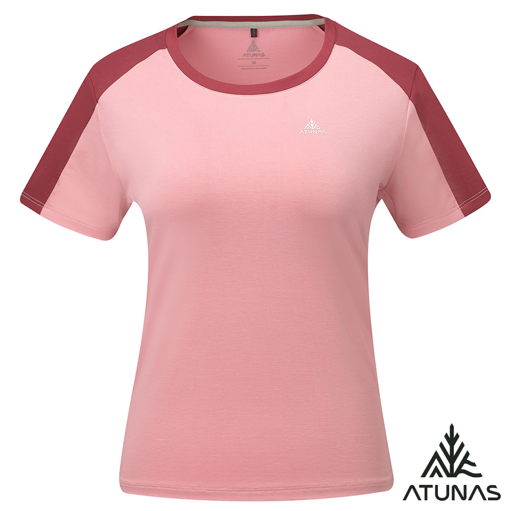 ATUNAS 歐都納 女款防曬吸濕排汗透氣彈性短袖T恤A8TS2617W磚紅/百搭素面T恤/大尺碼