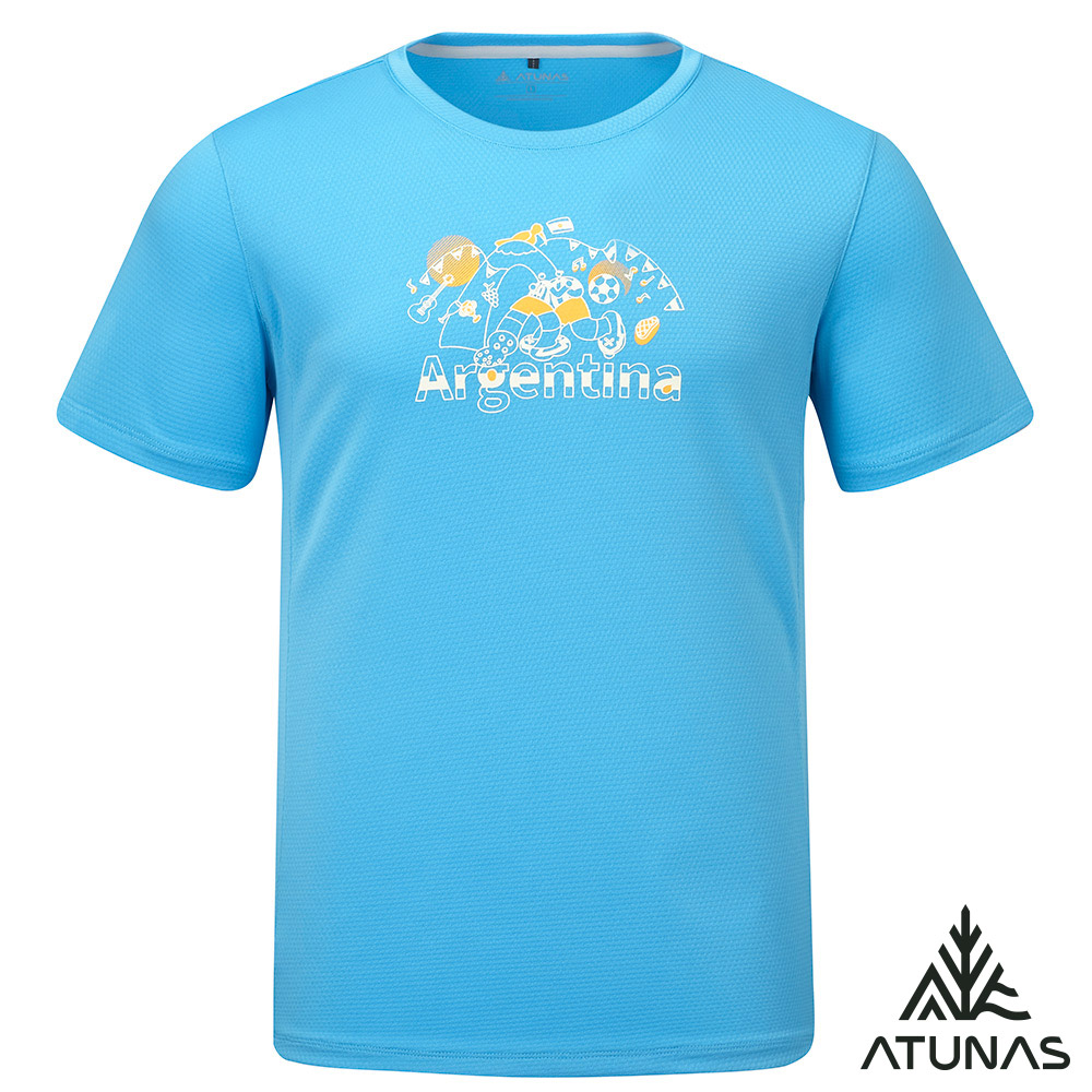 ATUNAS 歐都納 _足球盛典_好GOAL力短袖排汗抗菌T恤A6TS2601NC水藍/防曬抗臭衫/阿根廷印花圖T/中性款/環保循環衣