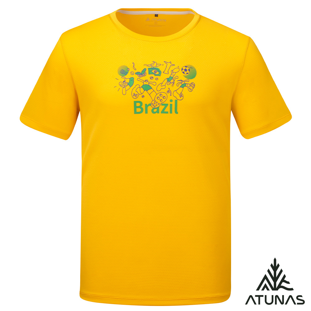 ATUNAS 歐都納 _足球盛典_好GOAL力短袖排汗抗菌T恤A6TS2601NC黃/防曬抗臭衫/巴西印花圖T/中性款/環保循環衣