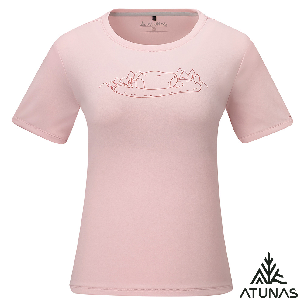 ATUNAS 歐都納 女款防曬吸濕排汗透氣短袖T恤/休閒圖T/大尺碼A8TS2621W淺粉