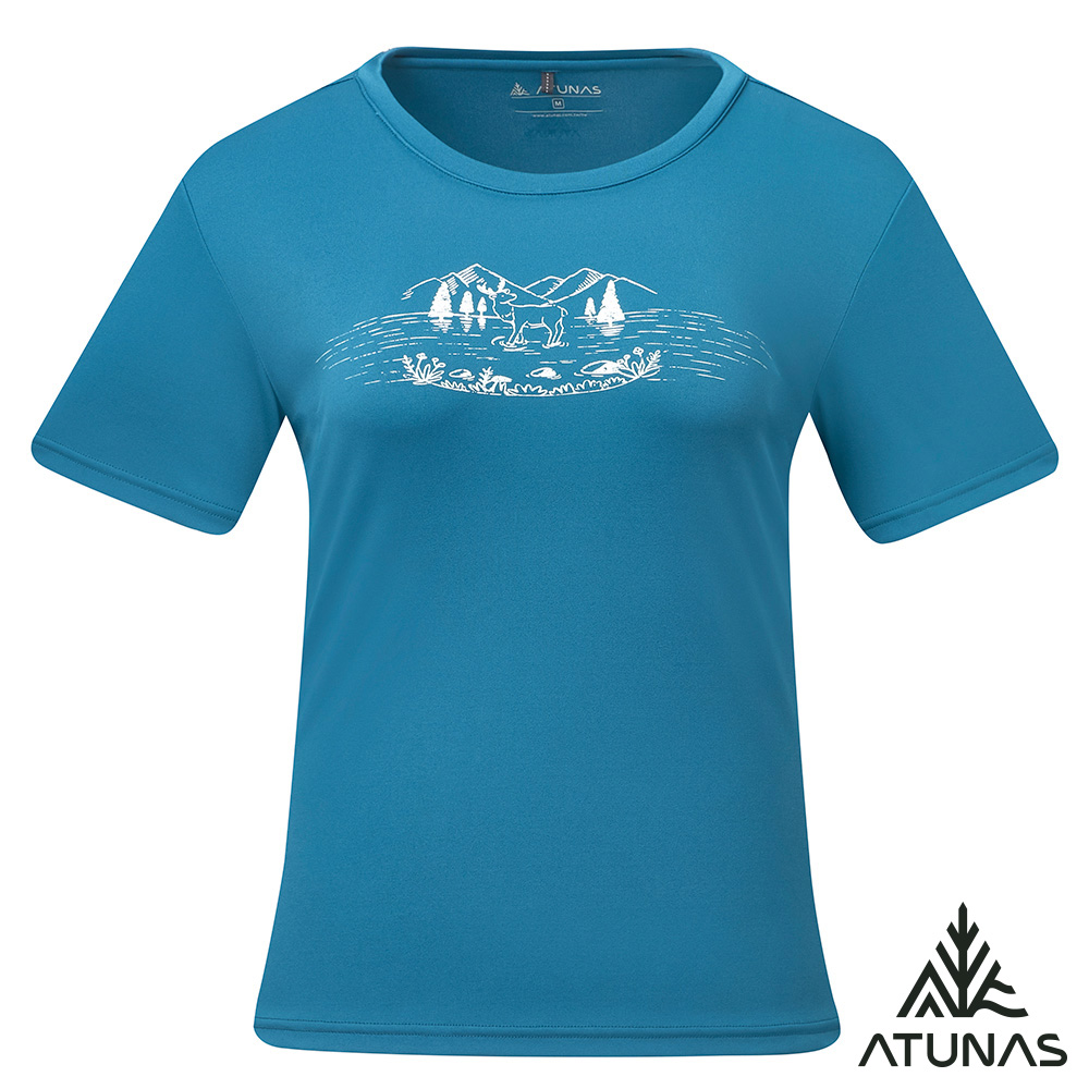 ATUNAS 歐都納 女款循環吸濕排汗抗菌短袖T恤A6TS2625WC森林綠/防曬透氣/簡約印花圖T/大尺碼短T