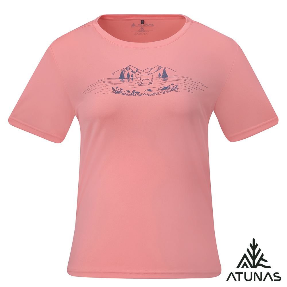 ATUNAS 歐都納 女款循環吸濕排汗抗菌短袖T恤A6TS2625WC密瓜橙/防曬透氣/簡約印花圖T/大尺碼短T