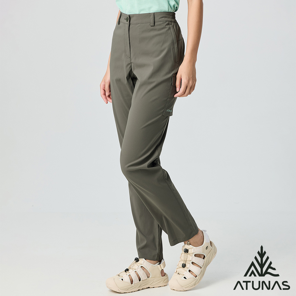 ATUNAS 歐都納 女款彈性長褲A1PAGZ03W軍綠/吸濕排汗/透氣舒適/大尺碼