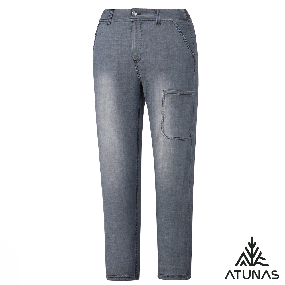 ATUNAS 歐都納 女款薄彈性牛仔風長褲A2PA2613W黑/輕量透氣涼感休閒褲/大尺碼