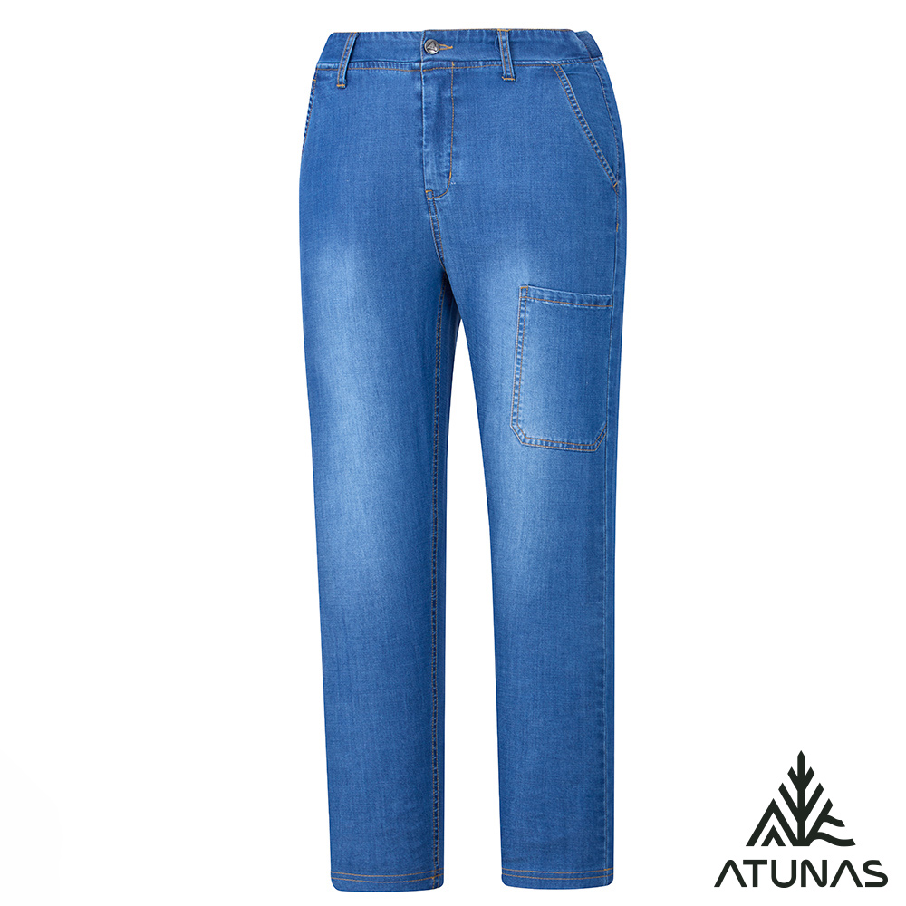 ATUNAS 歐都納 女款薄彈性牛仔風長褲A2PA2613W藍/輕量透氣涼感休閒褲/大尺碼