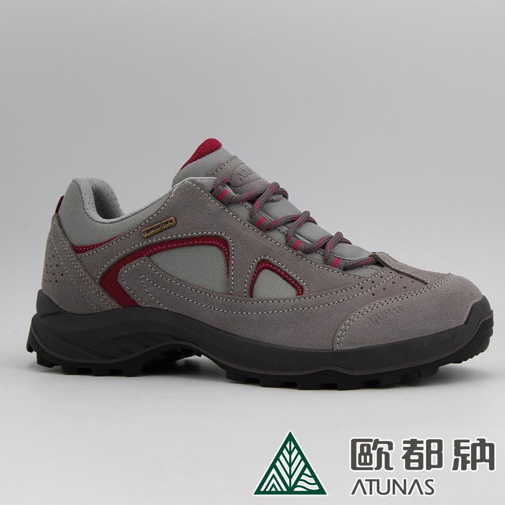 ATUNAS 歐都納 女款防水低筒健行鞋A1GCFF07N灰/玫瑰粉/防水鞋/登山鞋/透氣抗臭/寬楦舒適