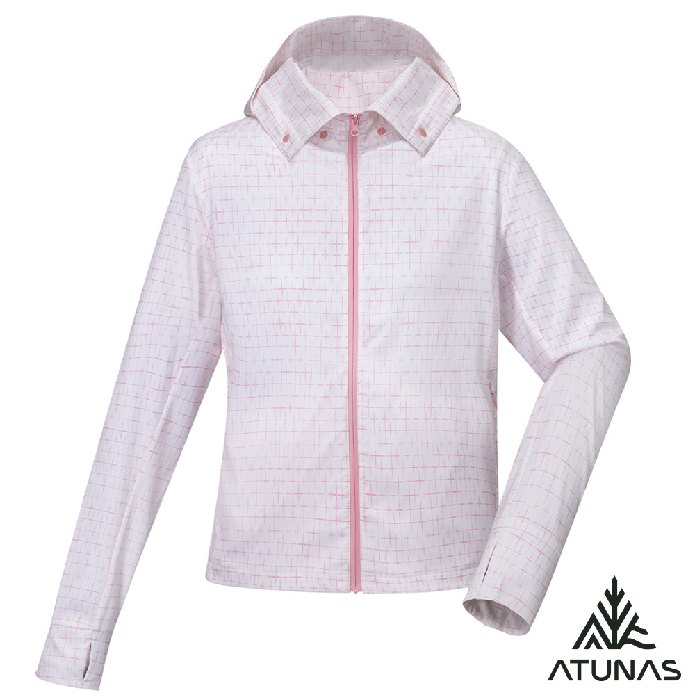 ATUNAS 歐都納 女款蚊瘋不動涼感連帽短版外套A1GA2510W雪粉印花/防蚊蟲/輕量防曬透氣