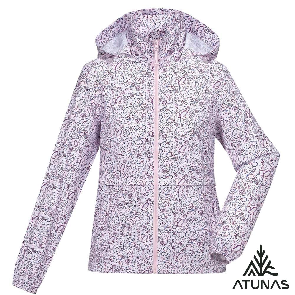 ATUNAS 歐都納 女款蚊瘋不動涼感連帽外套A2GA2512W淺粉印花/防蚊蟲/輕量防曬透氣