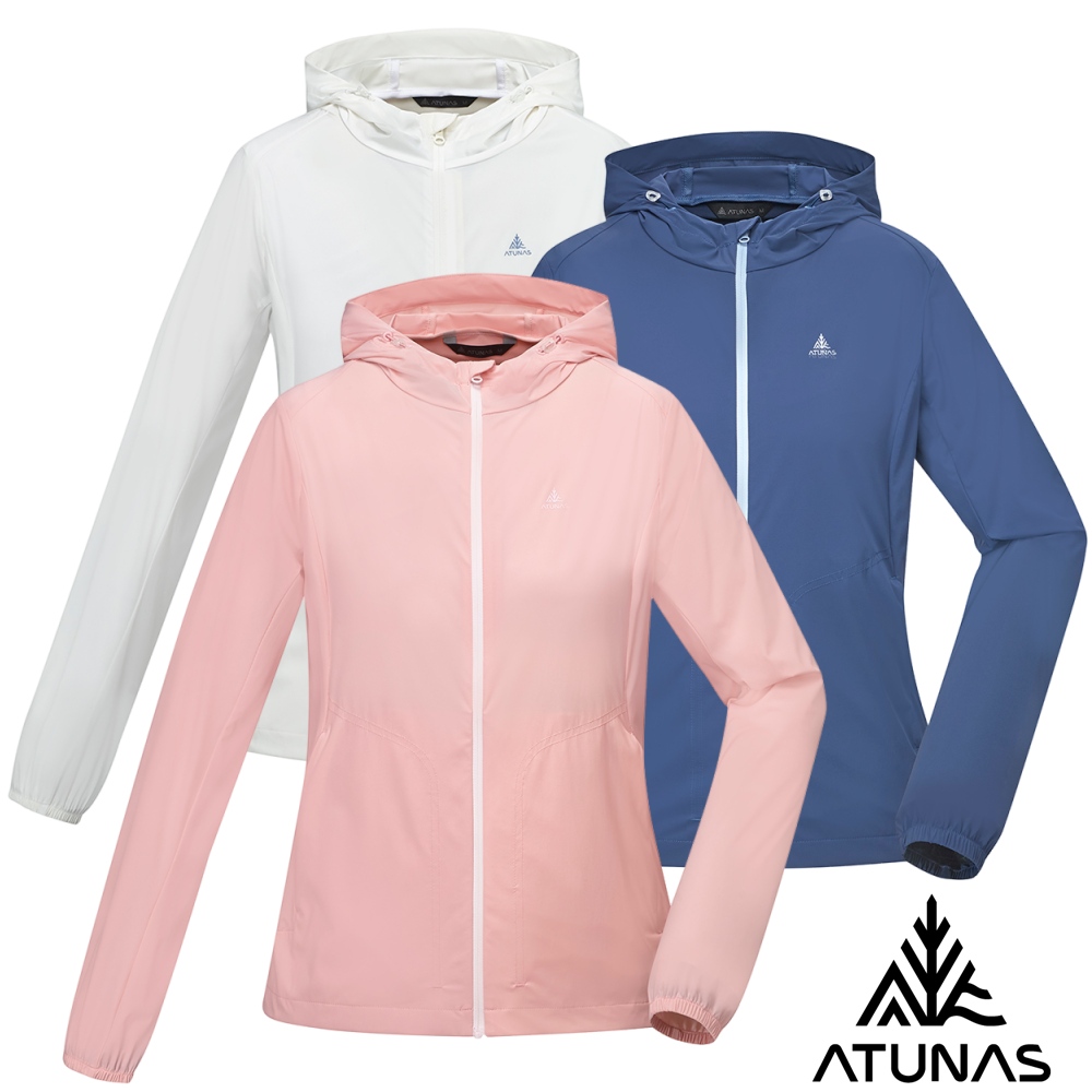 ATUNAS 歐都納 女款涼感防曬透氣連帽輕薄外套A8GA2517W/白/靛藍/糖果粉/大尺碼