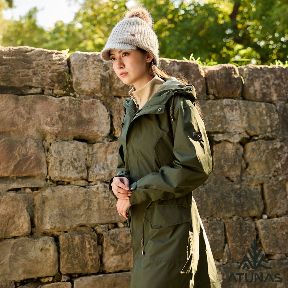 ATUNAS 歐都納 女款都會GORE-TEX 2L防水透氣+保暖羽絨中長版大衣二件式外套A2GT2517W軍綠