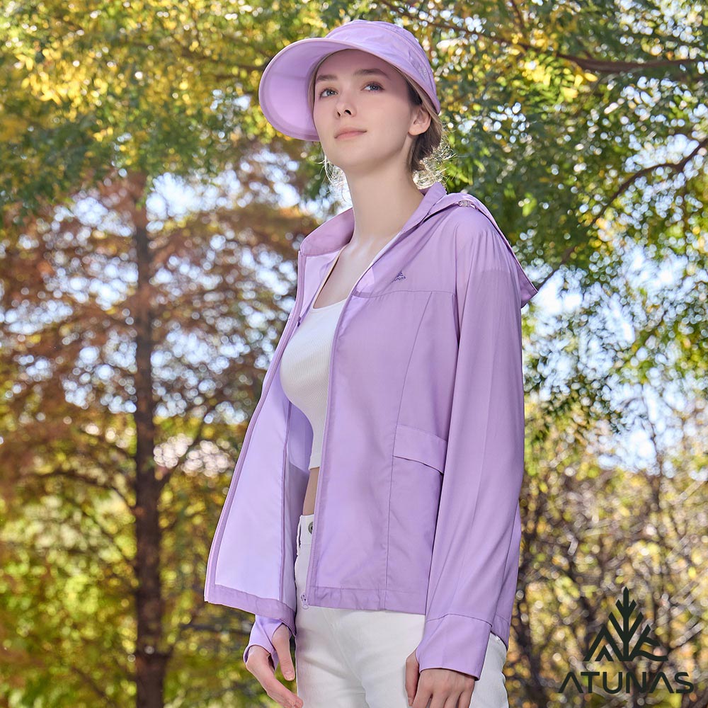 ATUNAS 歐都納 女款玩美肌光防曬套指外套/透氣涼感外套A1GA2609W馬卡龍紫