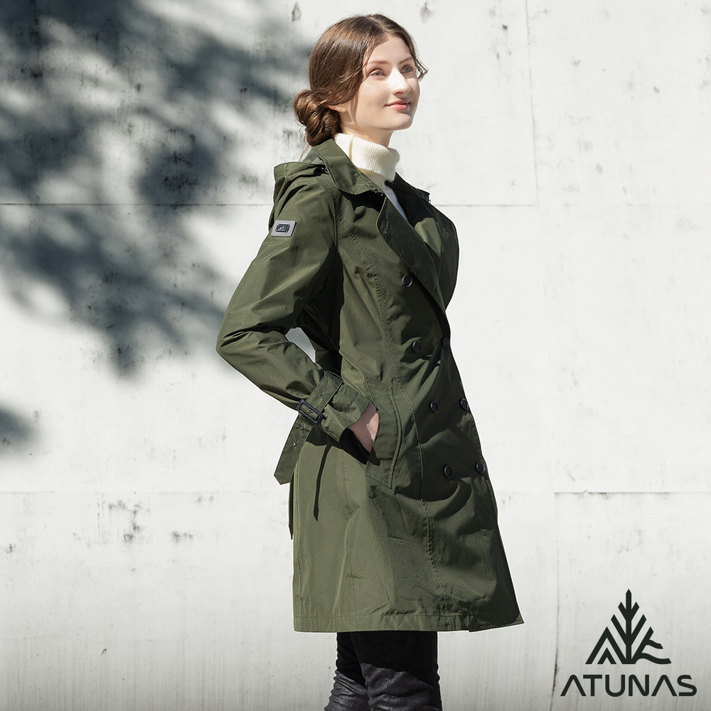 ATUNAS 歐都納 女款GORE-TEX 2L防水防風透氣+保暖羽絨二件式大衣外套A1GT2605W軍綠/中長版風衣/商務都會休閒/大尺碼
