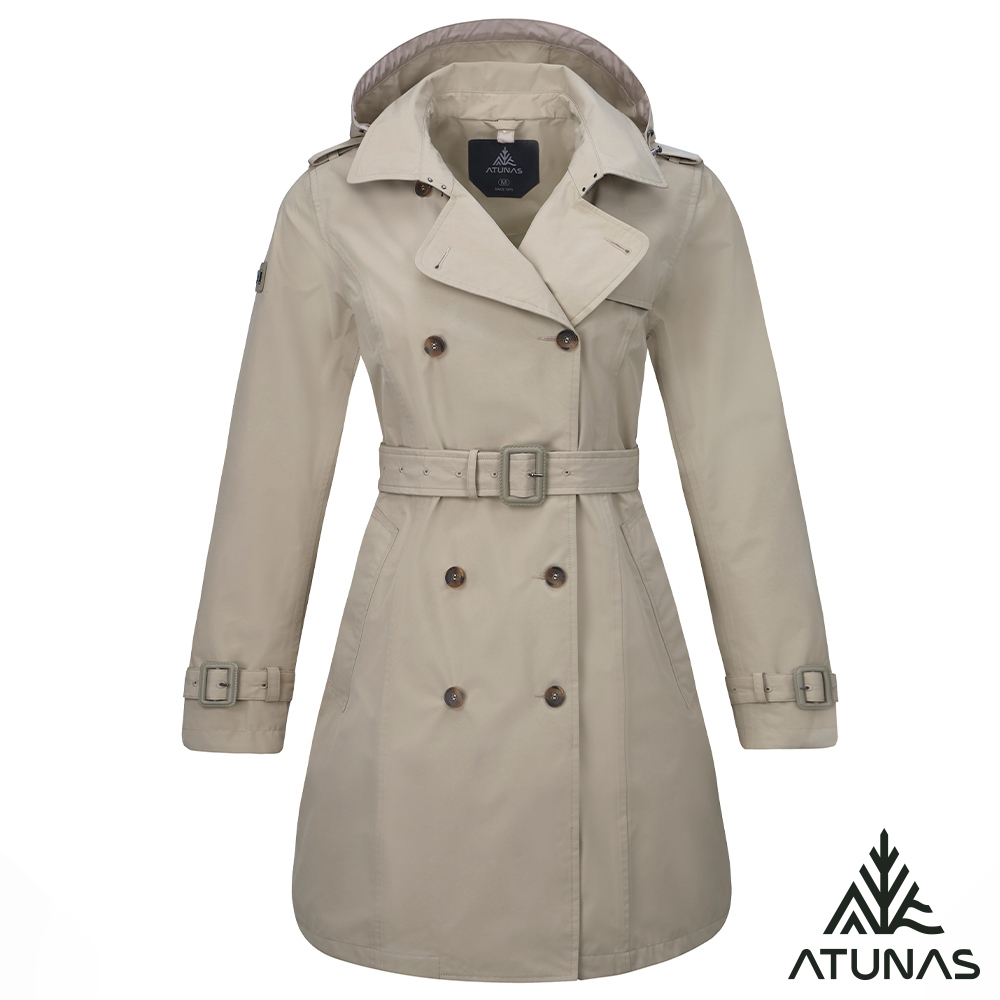 ATUNAS 歐都納 女款GORE-TEX 2L防水防風透氣+保暖羽絨二件式大衣外套A1GT2605W米卡其/中長版風衣/商務都會休閒/大尺碼